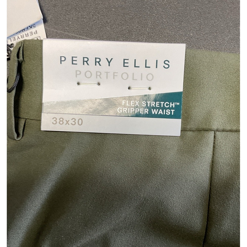 NWT! Men's Perry Ellis Portfolio Skinny Fit Stretch Olive‎ Green Pants - 38x30 - Picture 7 of 7